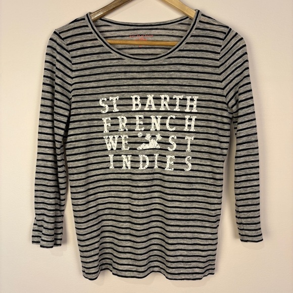 J. Crew Tops - J. Crew Gray Striped St Barth French 3/4 Sleeve Top